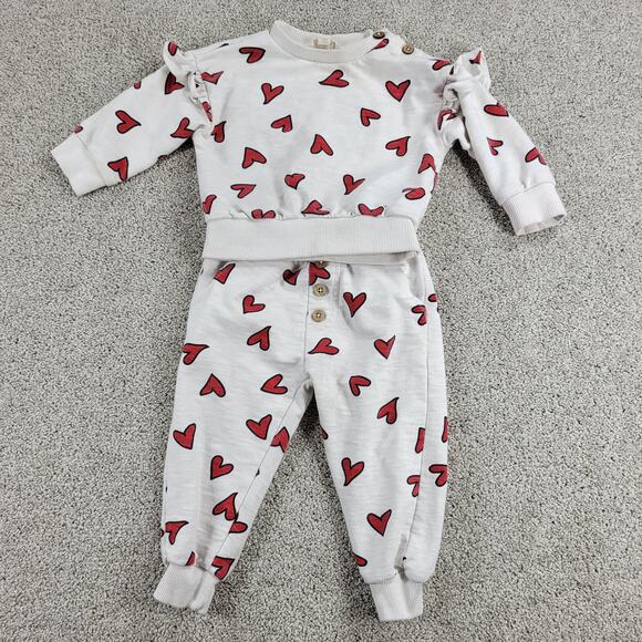 Jessica Simpson Baby Set 12M White Red Heart Print Sweatshirt Jogger Valentines - Picture 1 of 16